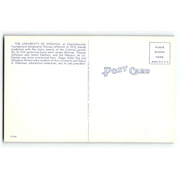 Vintage Charlottesville University of Virginia Rotunda Postcard Linen Unused - Picture 2 of 2